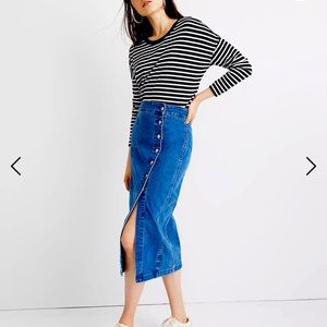 NWT Madewell Stretch Denim Side-Button Midi Skirt